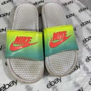 Nike Benassi JDI Slides Neon Gradient Green/Yellow Womens Size 9